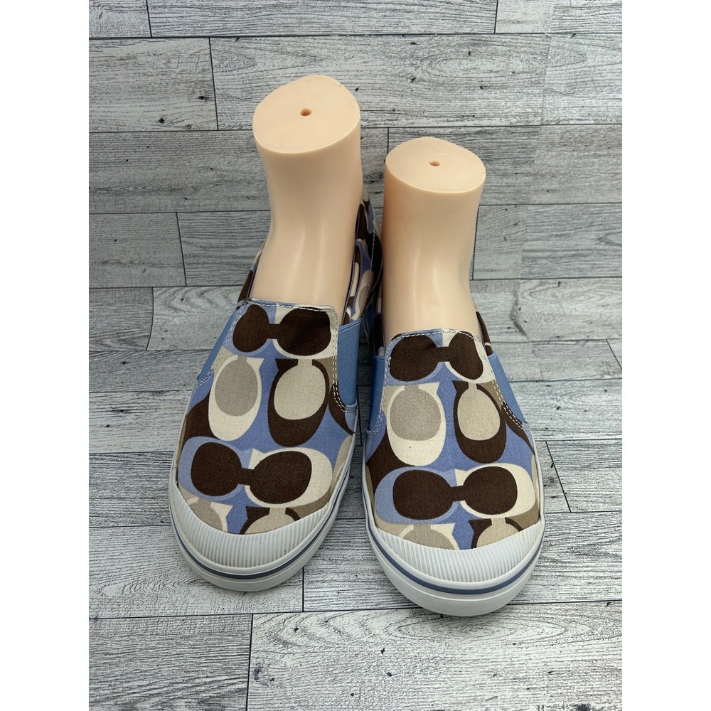 Coach Kaycee Women Blue Brown Signature C Logo Slip On Sneakers A1149 Sz 8B